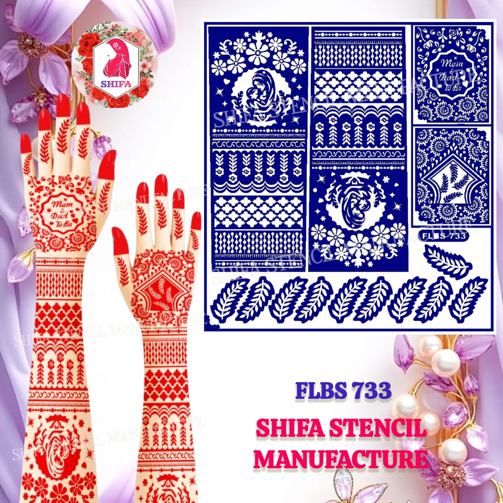 FLBS 733 Blooming Parenthood Promise Design Sticker Overview Henna Stencil - Shifa Stencil